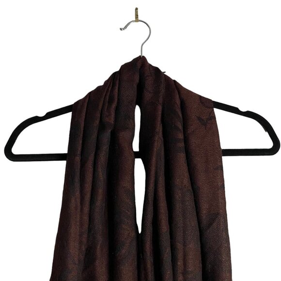 Women's Burgundy Floral Print Fringed Scarf - Picture 2 of 5